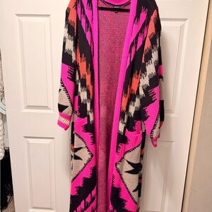 torrid Hot Pink, Black & Cream Aztec Long Open-Front Cardigan